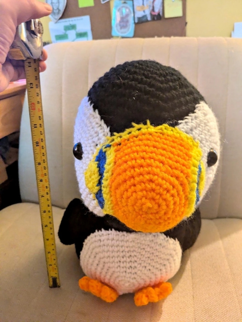 Large 13" Crocheted Puffin - Picture 2 of 5